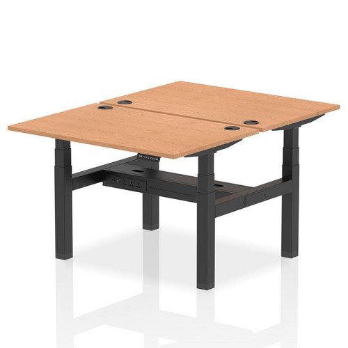 Air Back-to-Back 1200 x 800mm Height 2 Person Bench Desk Oak Top with Cable Ports Black Frame