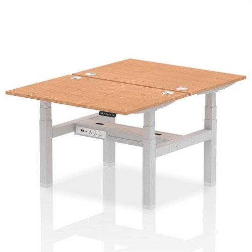 Air Back-to-Back 1200 x 800mm Height 2 Person Bench Desk Oak Top with Cable Ports Silver Frame