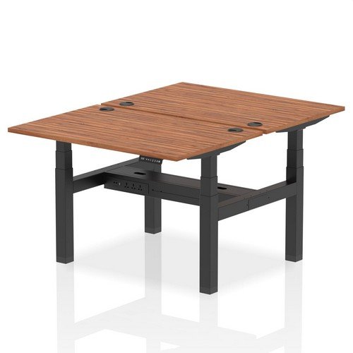 Air Back-to-Back 1200 x 800mm Height 2 Person Bench Desk Walnut Top with Cable Ports Black Frame