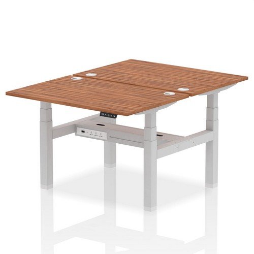 Air Back-to-Back 1200 x 800mm Height 2 Person Bench Desk Walnut Top with Cable Ports Silver Frame