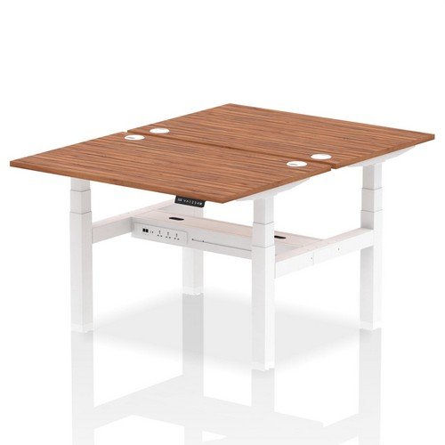 Air Back-to-Back 1200 x 800mm Height 2 Person Bench Desk Walnut Top with Cable Ports White Frame