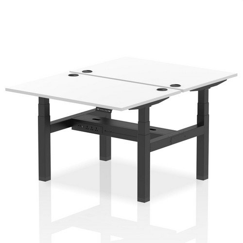 Air Back-to-Back 1200 x 800mm Height 2 Person Bench Desk White Top with Cable Ports Black Frame