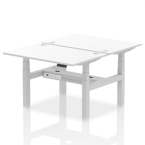 Air Back-to-Back 1200 x 800mm Height 2 Person Bench Desk White Top with Cable Ports Silver Frame