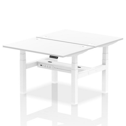 Air Back-to-Back 1200 x 800mm Height 2 Person Bench Desk White Top with Cable Ports White Frame