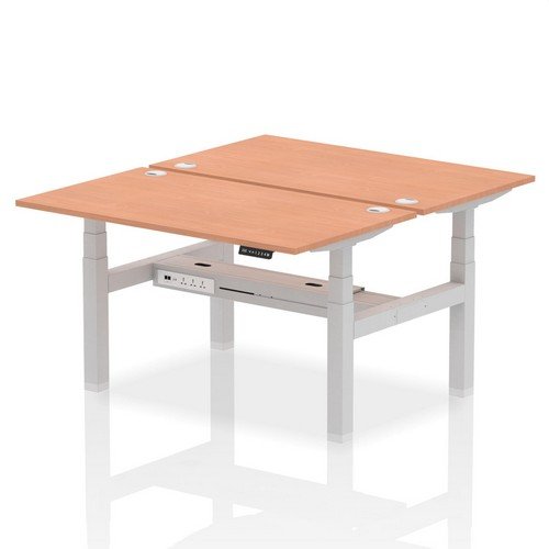 Air Back-to-Back 1400 x 800mm Height 2 Person Bench Desk Beech Top with Cable Ports Silver Frame