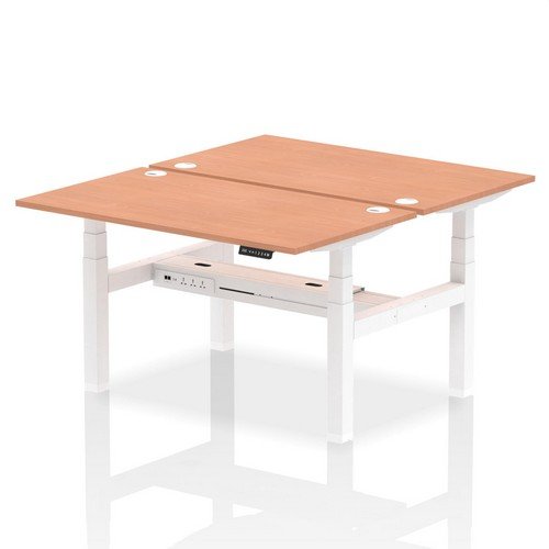 Air Back-to-Back 1400 x 800mm Height 2 Person Bench Desk Beech Top with Cable Ports White Frame
