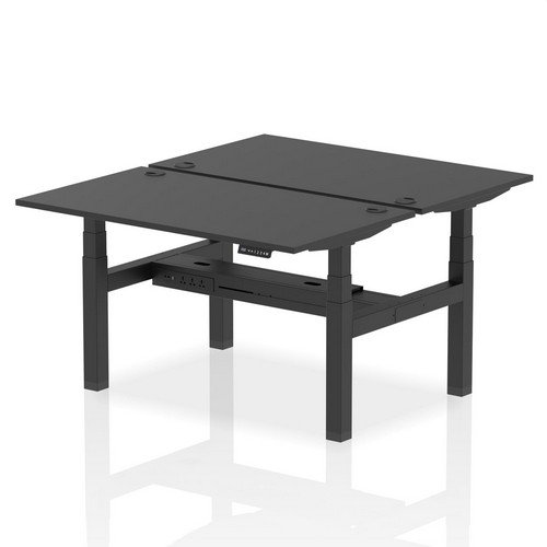 Air Back-to-Back 1400 x 800mm Height 2 Person Bench Desk Black Top with Cable Ports Black Frame