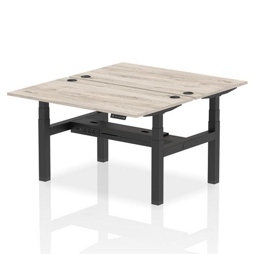 Air Back-to-Back 1400 x 800mm Height 2 Person Bench Desk Grey Oak Top with Cable Ports Black Frame