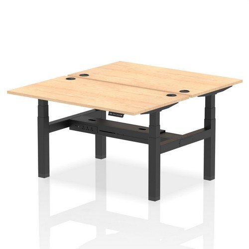 Air Back-to-Back 1400 x 800mm Height 2 Person Bench Desk Maple Top with Cable Ports Black Frame