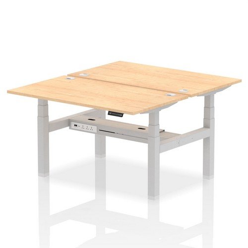 Air Back-to-Back 1400 x 800mm Height 2 Person Bench Desk Maple Top with Cable Ports Silver Frame
