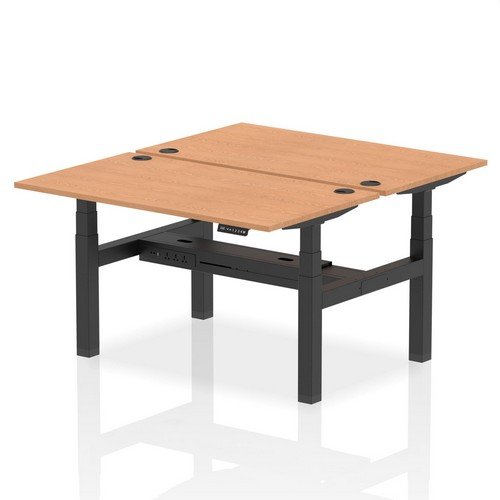 Air Back-to-Back 1400 x 800mm Height 2 Person Bench Desk Oak Top with Cable Ports Black Frame