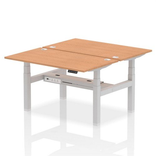 Air Back-to-Back 1400 x 800mm Height 2 Person Bench Desk Oak Top with Cable Ports Silver Frame