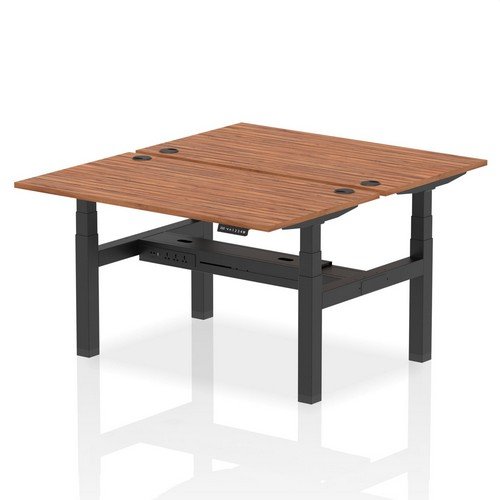 Air Back-to-Back 1400 x 800mm Height 2 Person Bench Desk Walnut Top with Cable Ports Black Frame