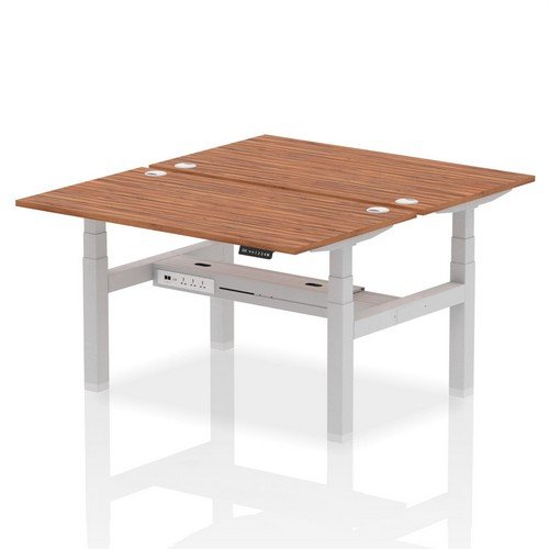 Air Back-to-Back 1400 x 800mm Height 2 Person Bench Desk Walnut Top with Cable Ports Silver Frame