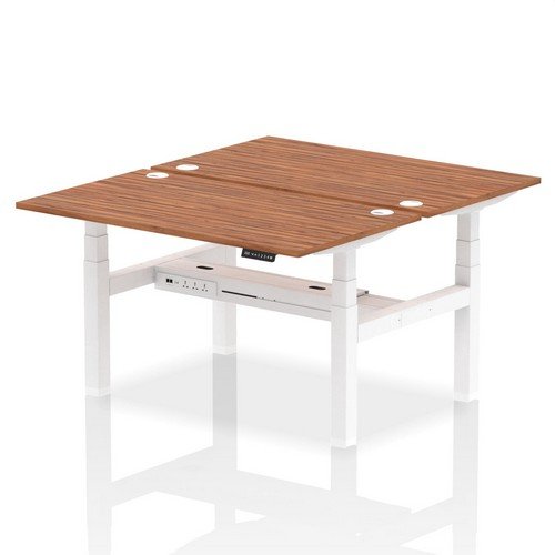 Air Back-to-Back 1400 x 800mm Height 2 Person Bench Desk Walnut Top with Cable Ports White Frame