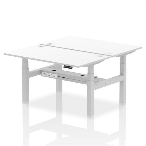 Air Back-to-Back 1400 x 800mm Height 2 Person Bench Desk White Top with Cable Ports Silver Frame