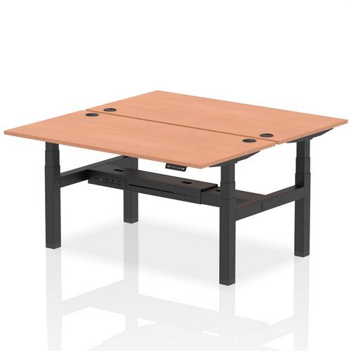 Air Back-to-Back 1600 x 800mm Height 2 Person Bench Desk Beech Top with Cable Ports Black Frame