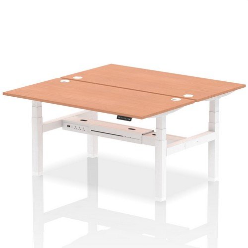 Air Back-to-Back 1600 x 800mm Height 2 Person Bench Desk Beech Top with Cable Ports White Frame