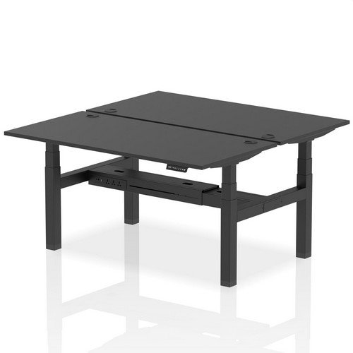 Air Back-to-Back 1600 x 800mm Height 2 Person Bench Desk Black Top with Cable Ports Black Frame