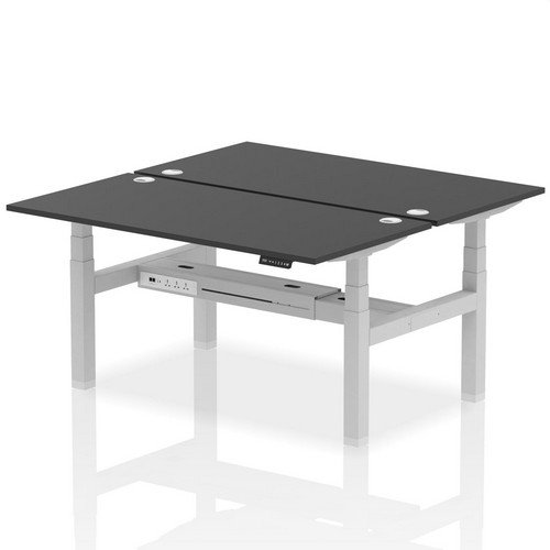 Air Back-to-Back 1600 x 800mm Height 2 Person Bench Desk Black Top with Cable Ports Silver Frame