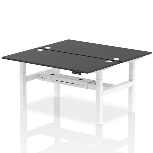 Air Back-to-Back 1600 x 800mm Height 2 Person Bench Desk Black Top with Cable Ports White Frame