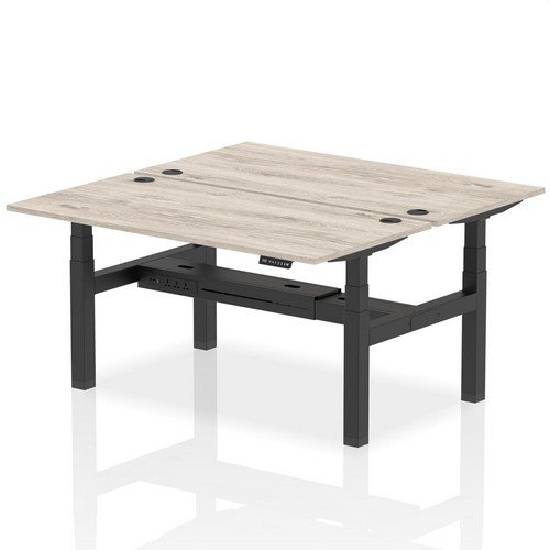 Air Back-to-Back 1600 x 800mm Height 2 Person Bench Desk Grey Oak Top with Cable Ports Black Frame
