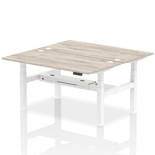 Air Back-to-Back 1600 x 800mm Height 2 Person Bench Desk Grey Oak Top with Cable Ports White Frame