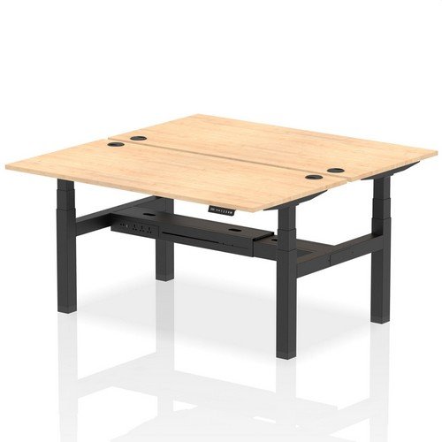 Air Back-to-Back 1600 x 800mm Height 2 Person Bench Desk Maple Top with Cable Ports Black Frame