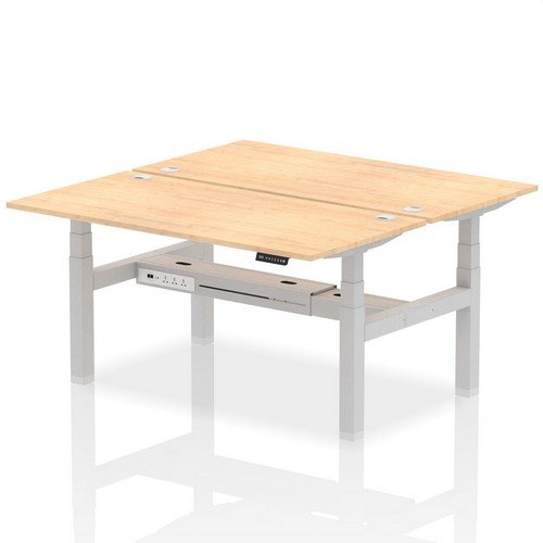 Air Back-to-Back 1600 x 800mm Height 2 Person Bench Desk Maple Top with Cable Ports Silver Frame