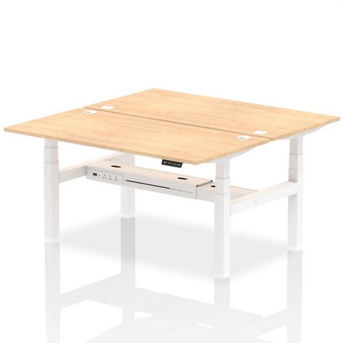 Air Back-to-Back 1600 x 800mm Height 2 Person Bench Desk Maple Top with Cable Ports White Frame