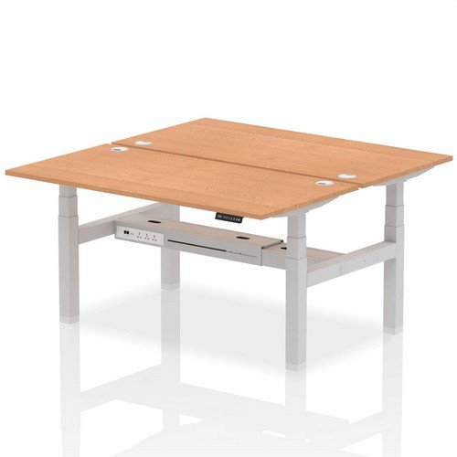 Air Back-to-Back 1600 x 800mm Height 2 Person Bench Desk Oak Top with Cable Ports Silver Frame