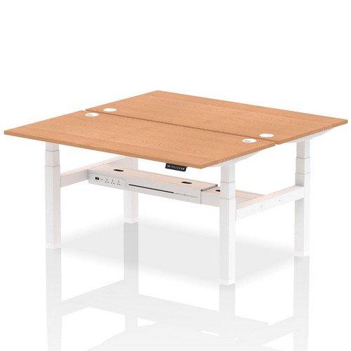 Air Back-to-Back 1600 x 800mm Height 2 Person Bench Desk Oak Top with Cable Ports White Frame