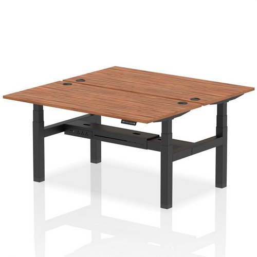 Air Back-to-Back 1600 x 800mm Height 2 Person Bench Desk Walnut Top with Cable Ports Black Frame