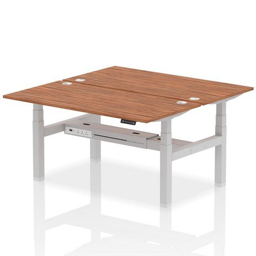 Air Back-to-Back 1600 x 800mm Height 2 Person Bench Desk Walnut Top with Cable Ports Silver Frame