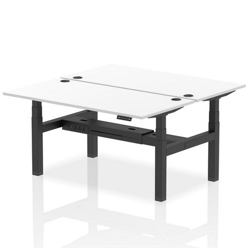 Air Back-to-Back 1600 x 800mm Height 2 Person Bench Desk White Top with Cable Ports Black Frame