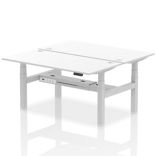 Air Back-to-Back 1600 x 800mm Height 2 Person Bench Desk White Top with Cable Ports Silver Frame