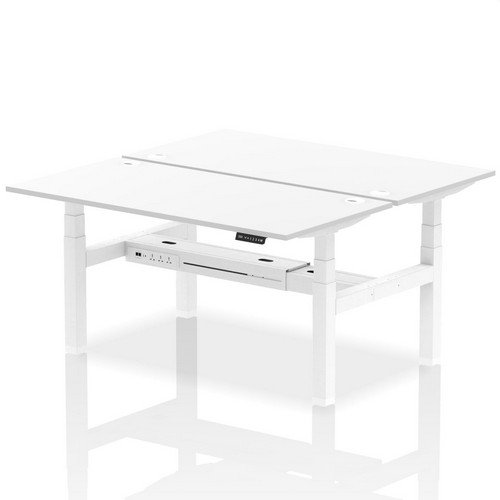 Air Back-to-Back 1600 x 800mm Height 2 Person Bench Desk White Top with Cable Ports White Frame