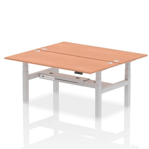 Air Back-to-Back 1800 x 800mm Height 2 Person Bench Desk Beech Top with Cable Ports Silver Frame