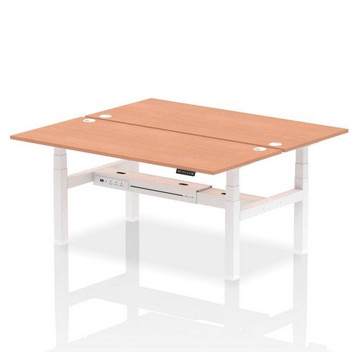 Air Back-to-Back 1800 x 800mm Height 2 Person Bench Desk Beech Top with Cable Ports White Frame