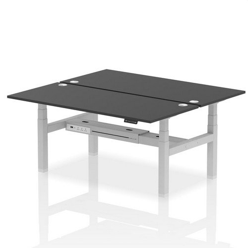 Air Back-to-Back 1800 x 800mm Height 2 Person Bench Desk Black Top with Cable Ports Silver Frame