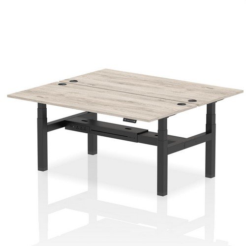 Air Back-to-Back 1800 x 800mm Height 2 Person Bench Desk Grey Oak Top with Cable Ports Black Frame