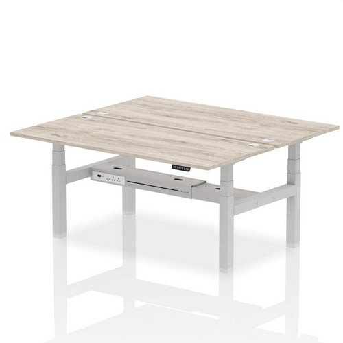 Air Back-to-Back 1800 x 800mm Height 2 Person Bench Desk Grey Oak Top with Cable Ports Silver Frame