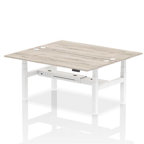 Air Back-to-Back 1800 x 800mm Height 2 Person Bench Desk Grey Oak Top with Cable Ports White Frame