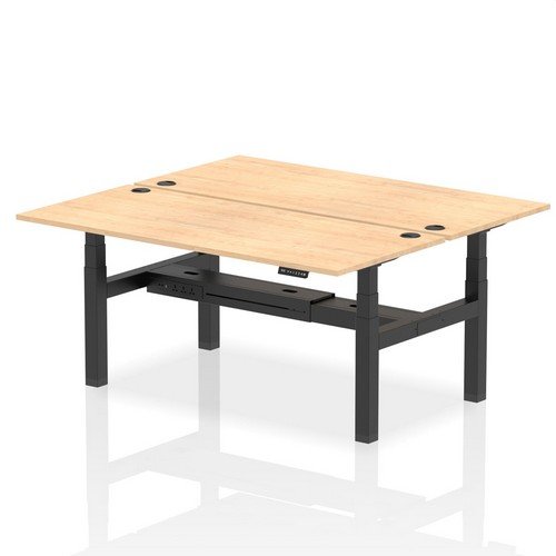 Air Back-to-Back 1800 x 800mm Height 2 Person Bench Desk Maple Top with Cable Ports Black Frame