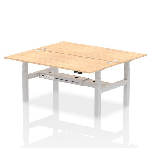 Air Back-to-Back 1800 x 800mm Height 2 Person Bench Desk Maple Top with Cable Ports Silver Frame