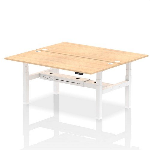 Air Back-to-Back 1800 x 800mm Height 2 Person Bench Desk Maple Top with Cable Ports White Frame