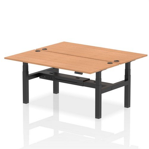 Air Back-to-Back 1800 x 800mm Height 2 Person Bench Desk Oak Top with Cable Ports Black Frame