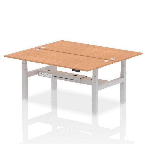 Air Back-to-Back 1800 x 800mm Height 2 Person Bench Desk Oak Top with Cable Ports Silver Frame
