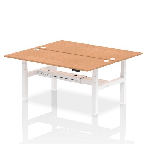 Air Back-to-Back 1800 x 800mm Height 2 Person Bench Desk Oak Top with Cable Ports White Frame
