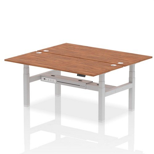 Air Back-to-Back 1800 x 800mm Height 2 Person Bench Desk Walnut Top with Cable Ports Silver Frame